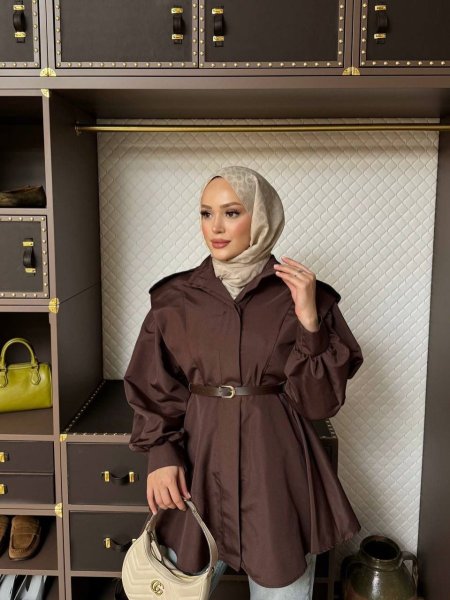 قميص ترنش ثقيل باللون البني